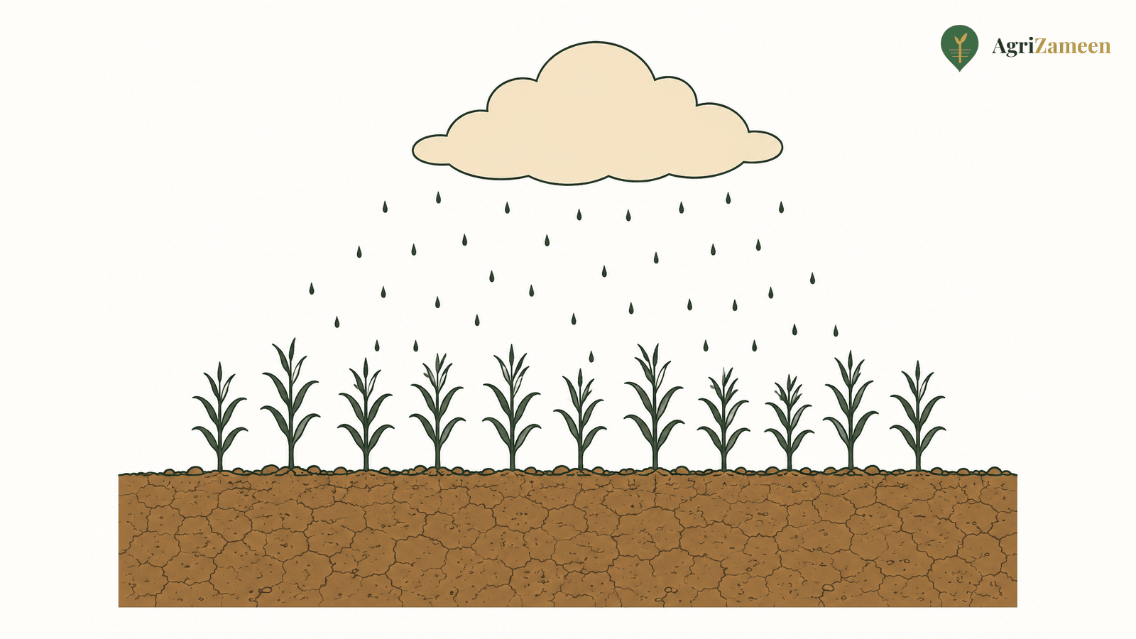 Diagram of barani rain-fed agricultural land — crops watered only by rainfall, no well or canal